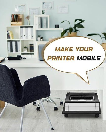 1 Pcs Office Under Desk Printer Stand with 4 Caster Wheels 13.8 x 11.8 Inches Black Movable Printer Copier Shelf CPU Holder for Home Office Heavy Duty Storage Rack Scanner Fax Machine