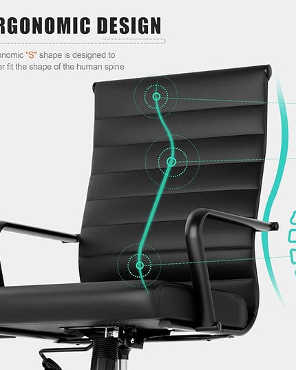 Okeysen Leather Office Desk Chair, Conference Room Chairs Executive Chair Ribbed, Ergonomic Height Adjustable Swivel Rolling Chair for Home Office.