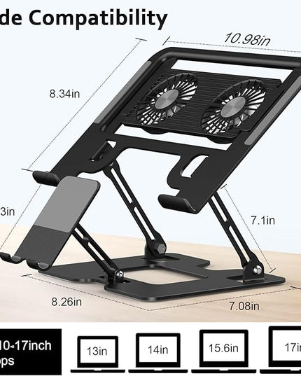 Laptop Stand with Fan, MacBook Cooling Stand with 2 Removable Silent Fans and Phone Holder,Adjustable Height and Angle,Laptop Cooling Pad for 10-18 Inch Laptop,MacBook Pro,Tablet (Black)
