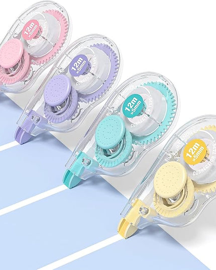 Four Candies White Correction Tape, 39.4 Feet, 4 Pack Easy to Use Applicator for Instant Corrections, Tear-Resistant, Smooth & Quick-Drying Tape for Office & School Supplies