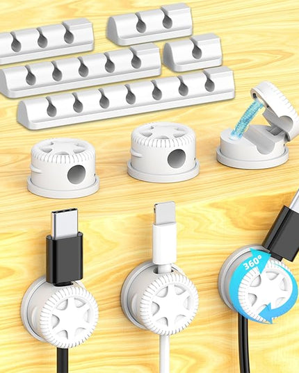 11PCS Cable Management Cord Holder Organizer, Magnetic Cable Clips Adhesive Wire Keeper, Under Desk for Bedside Nightstand Table Desktop USB Wall Car Office Workspace Accessories (White)