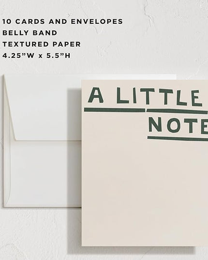 Minted Little Note Stationery Set, Set of 10, Flat Note Cards & Envelopes for Invitiations and Handwritten Thank You Messages, Minimalist Dark Green Stripes Design, Gifts for Women, Luxurious Paper