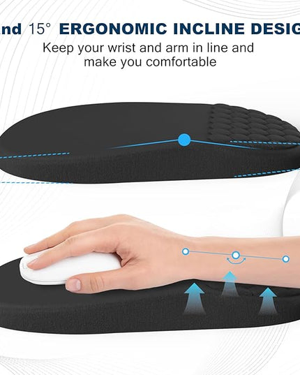 Ergonomic Mouse Pad and Keyboard Wrist Rest with Massage Design, Space-Saving Mouse Pad Wrist Support, Memory Foam Wrist Rest with Non-Slip PU Base for Computer Desk, Black