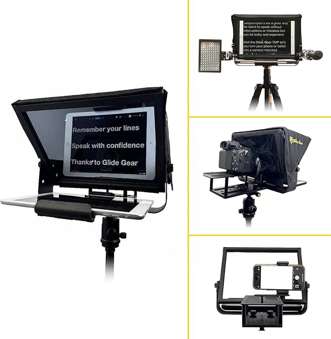 Glide Gear TMP 100 Teleprompter – DSLR, Tablet, Smartphone – 12" Glass, Carry Case, No Assembly