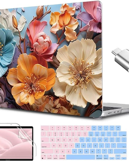 CISSOOK for MacBook Air 13 inch M2 M3 M4 Case 2022 2023 2024 2025 Release, Flower Hard Shell Cases with Keyboard Cover OTG Adapter for MacBook Air 13.6 inch A3240 M3113 A2681