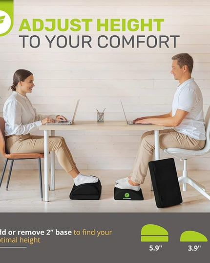ErgoFoam Adjustable Foot Rest for Added Height - Mesh Orthopedic Teardrop Design - Large Premium Under Desk Foot Rest - Most Comfortable for Lumbar, Back, Knee Pain (Black)