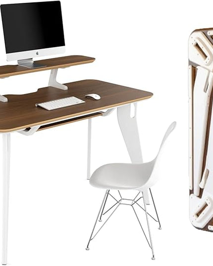 HOEK Desk Bundle, 47.5" x 23", Modular Collapsible Workstation with SNAP Assembly, Monitor Shelf, Under Shelf, Side Hook and Wall Cleat, Portable Folding Computer Desk for Home Office (Walnut/White)