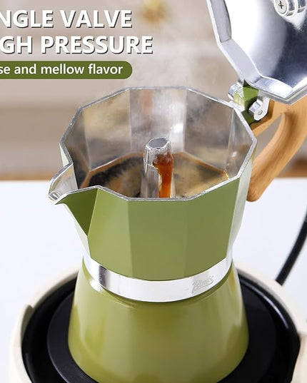 Bincoo Espresso Maker Stovetop - Small Camping Moka Pot 1-2 Espresso Cup/120ML,Stove Top Espresso Pot Italian Coffee Maker,Easy to Use (Green)