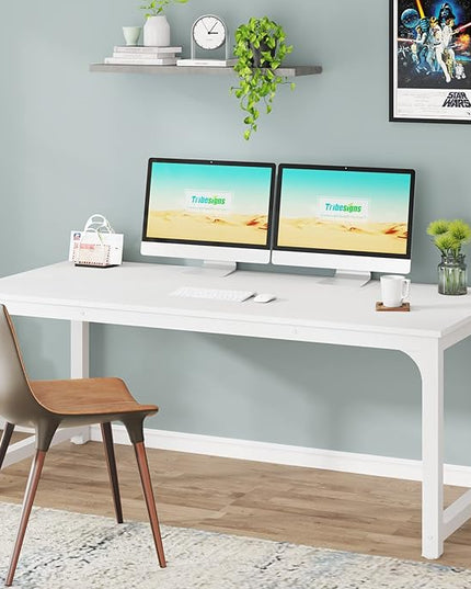 Tribesigns Modern Computer Desk, 63 x 31.5 inch Large Executive Office Desk Computer Table Study Writing Desk Workstation for Home Office, Spliced Desktop, White