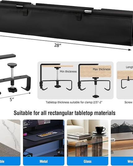 Under Desk Cable Management Tray - Heavy Duty No-Drill Clamp & Screw Mount, 28-Inch Cord Organizer for Home Office, Gaming Setup & Study Room, Holds Power Strip & Large Adapters (Black, 28"L x 5.5"W)