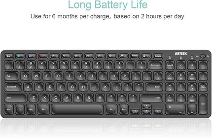 Arteck HB305-2 Universal Multi-Device Bluetooth Keyboard Ultra Compact Wireless Bluetooth Keyboard with Media Hotkeys for Windows iOS iPad OS Android Computer Desktop Laptop Surface Tablet Smartphone