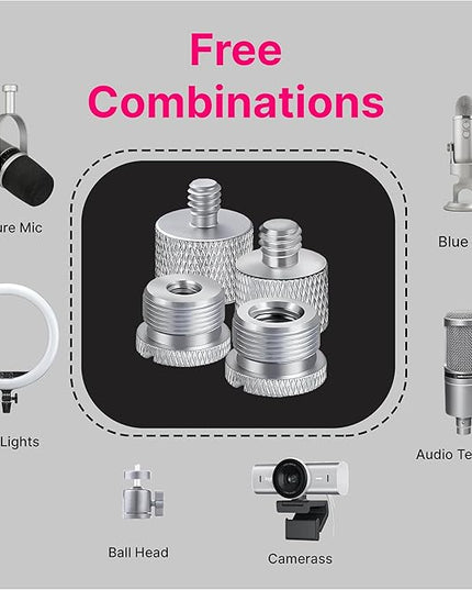 IXTECH Mic Stand Adapter Set 8 pc - Metal Tripod Adapters Female-Male 5/8-3/8, 3/8-5/8, 5/8-1/4, 1/4-5/8 ADP02 Silver