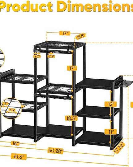 42" H Large Garden Tool Organizer, Holds Up to 86 Tools, Heavy Duty Yard Tool Organizer for Garage, 61“ Wide Lawn Freestanding Tool Storage Rack for Outdoor Shed Tool Rake, Shovel, Brooms