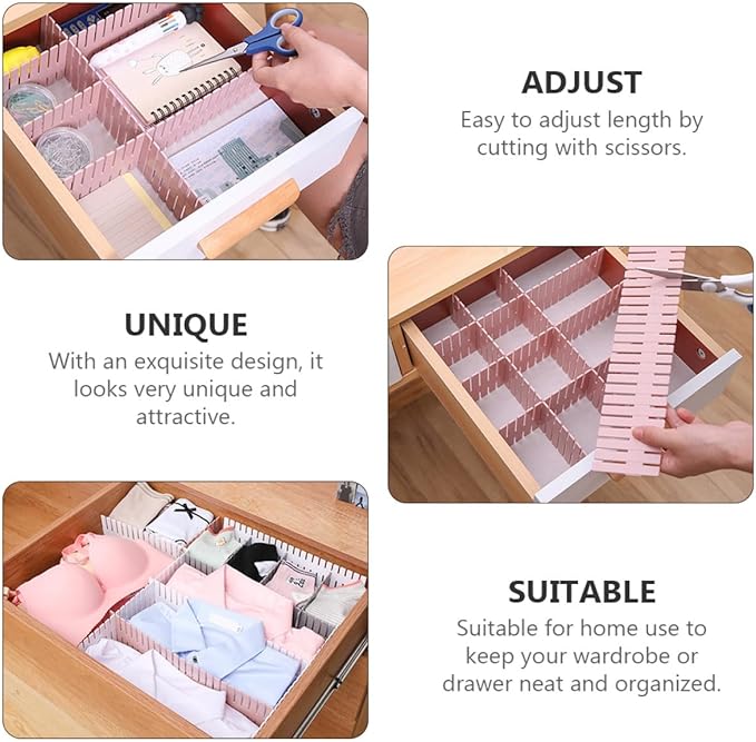 Plastic Drawer Dividers 16pcs Set 4 Sets Pink Long 37X7Cm Plastic Storage Organizer for Socks Underwear Closet Organization and Drawer Separation