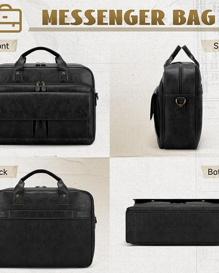 RAINSMORE Mens Laptop Bag PU Leather Messenger Bag 15.6 Inch Briefcase Vintage Computer Satchel Bag for Work Business