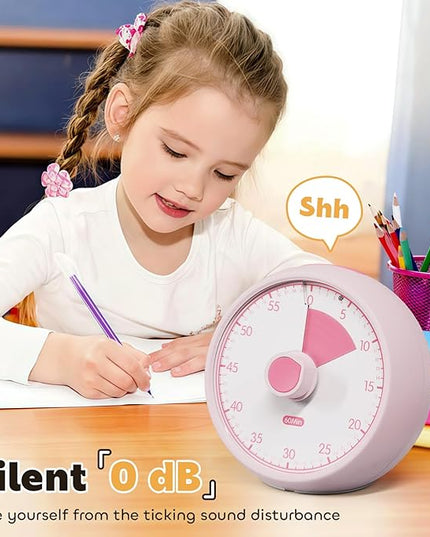 Conchstar Visual Timer for Kids 60-Minute - Countdown Timer with Optional Alarm, Focus Tool for ADHD & Autism, Time Management for Homework, Chores, Office, Kitchen, Teaching & Study Routines (Pink)