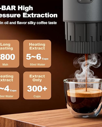 Portable Coffee Maker, 3 in 1 Electric Espresso Machine Set, Rechargeable Self-Heating Brewer with Carrying Bag and Coffee Stand for Office Camping, Hiking