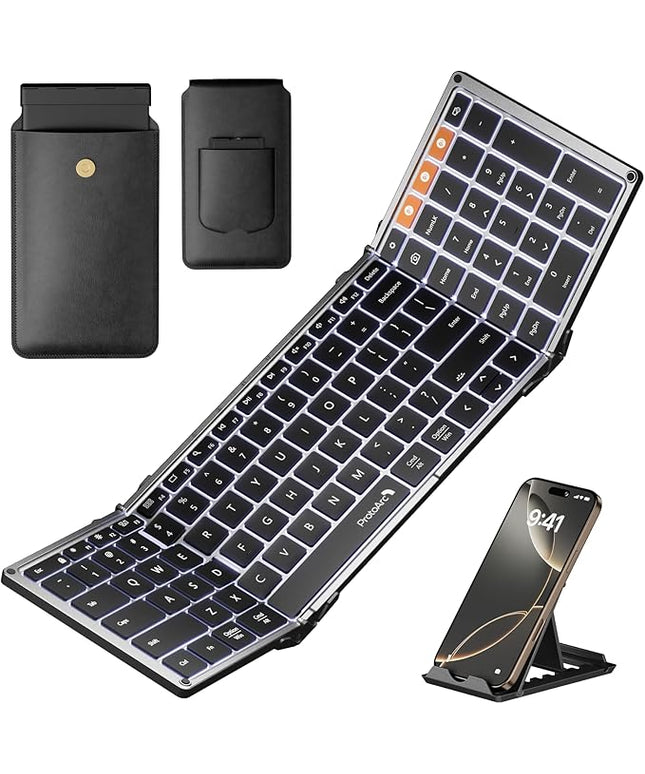 ProtoArc Backlit Foldable Keyboard, XK01 Plus Folding Portable Bluetooth Keyboard for Travel, True Full Size External Wireless Keyboards with Backlight for iPad Tablet Smartphone Laptop PC