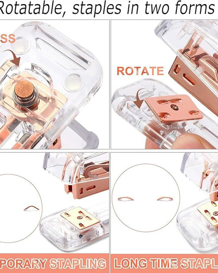 Desk Organizers and Accessories Set with 360-Degree Rotating Pen Holder, Acrylic Stapler, Tape Holder, Staple Remover, Binder/Paper Clips Kit, Scissor and 1 Box of Staples