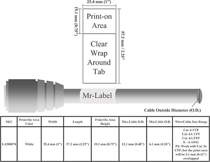 Mr-Label Self-Laminating Wrap Around Cable Labels – Letter Sheet Laser Printer Only – for Wire Marking Identification (25 Sheets (800 Labels), Red)