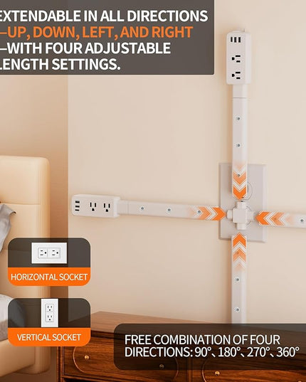 2 Pack Electrical Outlet Extender Stick Features 2 USB-A, USB-C and 2 AC Outlets, Extendable to 6", 15.3", 24.5", 34", for Hard to Reach Spaces Use Behind Couches, Nightstands, Desks, and More