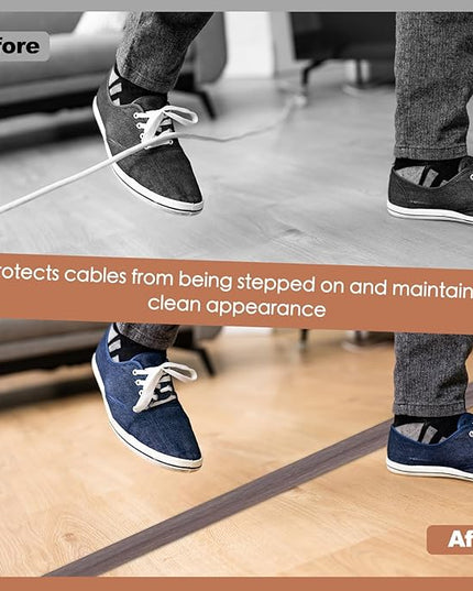 Floor Cord Cover for Wires on Floor Self Adhesive Cord Hider Floor Cable Management Wire Covers for Cords Protector Prevent Cable Trips Cord Cavity W 0.47" x H 0.27", Grayish Brown Wood, 3.3Ft