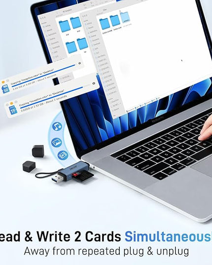 Acer SD Card Reader USB C, Dual Slots USB 3.0 Type C to Micro SD Card Adapter, Memory Card Reader for MicroSD, SDHC, SDXC, Compatible with Laptop, PC, iPhone16/15, MacBook, iPad Pro, Android-Midnight