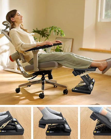 Foldable Foot Rest, Computer Foot Rest Under Desk, 12Modes Adjustable Ergonomic for Office, Loading Capacity 80 pounds, Removable Soft Cloth Pad, Yellow