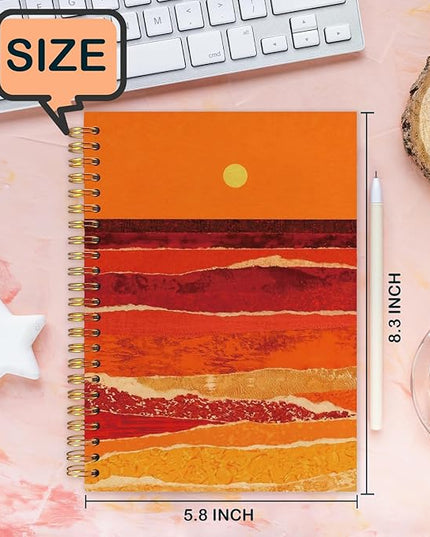 Boho Abstract Gold Beach Spiral Journal Notebook 5.5x8.3in, Abstract Sunset Ocean Beach Landscapes Notebooks for Note Taking, Gifts for Beach Lovers Hardcover Notebook Journal