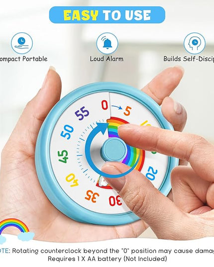 HIPPIH Visual Timer for Kids, 60 Minute Countdown Timers for Classroom Kitchen Office, Rainbow Disk Desk Timer Clock with Silent Operation, Pomodoro Timer Time Management Tools for Toddler ADHD Blue
