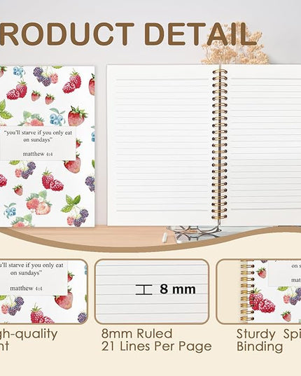 Motivational Fruit Christian Spiral Journal Notebook 5.5x8.3in, You'll Starve If You Only Eat on Sundays Inspirational Bible Prayer Journal, Christian Notebooks for Note Taking
