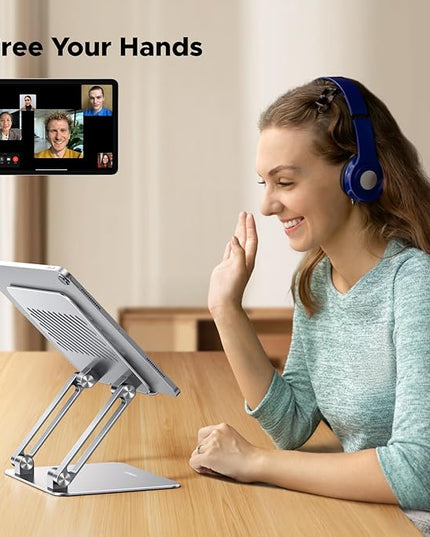 UGREEN Tablet Stand Holder for Desk Dual Rod Support Aluminum Tablet Holder Adjustable Multi-Angle Home Office Accessories Compatible with iPad Pro 13 12 11 10.5 Air Mini 5 4 3 2 Phone E-Reader Silver
