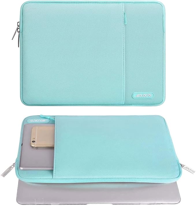 MOSISO Laptop Case 16 inch, 15-15.6 inch Laptop Sleeve Compatible with MacBook Pro 16 M4 M3 M2 M1, HP Acer Dell Lenovo ASUS Notebook, Polyester Vertical Computer Sleeve Bag with Pocket, Mint Blue
