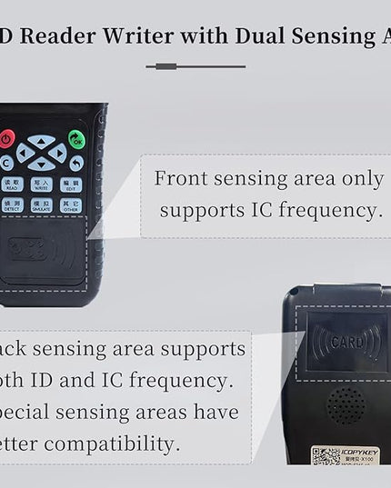 RFID Reader Writer X100 RFID Copier Multi-Frequency Smart Card Reader ID IC Elevator Card RFID Writer for Access Control System with 125khz T5577 Key Fobs/Cards and 13.56mhz IC Key Tags