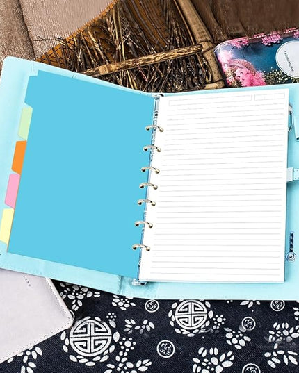 7-Hole Lined Paper Refills for Mini Binder - 100 Sheets/200 Pages 7 Ring Loose Leaf Lined Paper with Binder Dividers, 5.8" x 8.5"
