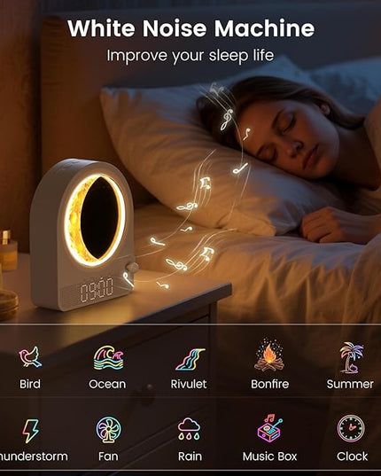 Sunrise Alarm Clock, White Noise Machine & Meteor Moonlight - 10 Soothing Sounds, Dual Alarms, 30/60/90min Timer, Easy Snooze - Bedroom Gift for Insomnia Adults/Women - White