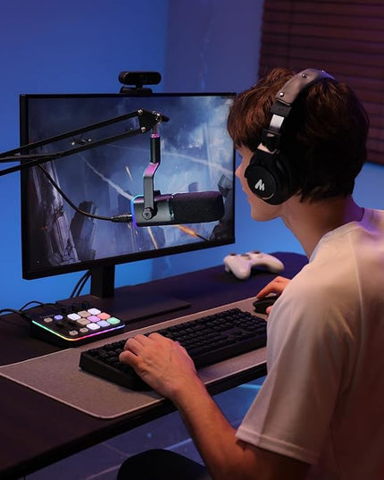 MAONO XLR/USB Gaming Microphone Kit: Dynamic PC Mic for Streaming Podcasting, Software Support, Mute Button, Gain Control, RGB Computer Mic with Boom Arm Stand, for Recording, PS4/PS5, PD100XS Black