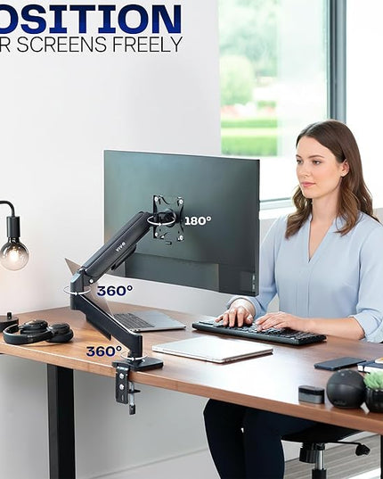 VIVO Single 17 to 32 inch Monitor Height Adjustable Counterbalance Mechanical Arm Desk Stand, Classic, Universal VESA Mount, STAND-V001O