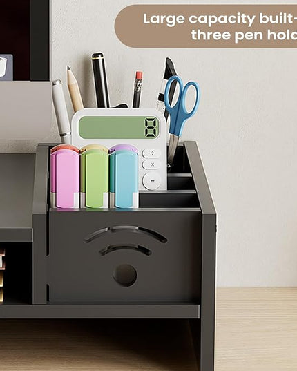 Two Tier Shelf Monitor Stand For Desk, 4.3 Inch Height Monitor Riser With Storage Organizer, Desktop Computer Riser, For Home