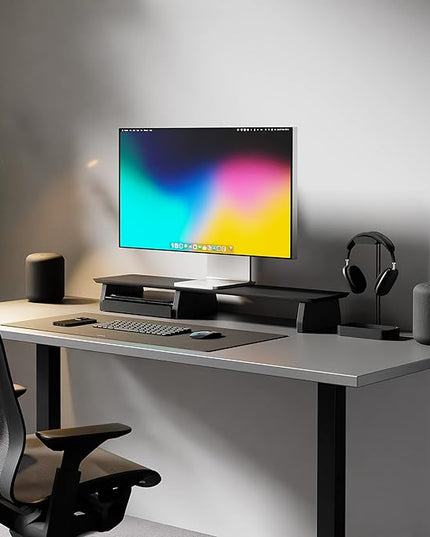 Raico Desk Cockpit Shelf Monitor Stand System Dual Screen Setup Wood Large Desk Accessory Organizer Unit (Black Wood, Medium | 36 Inches)