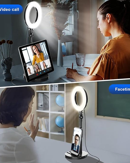 Desk Ring Light with Telescopic Stand, Travel Desktop Hola Light for Phone Selfie Laptop Zoom Video Calls Makeup Tiktok Reels Live Streaming