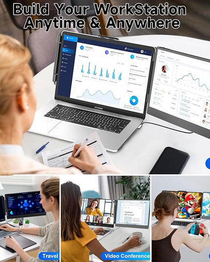 KEFEYA Laptop Screen Extender 2K, 2160x1440 QHD Laptop Monitor Extender Dual Screen, 14” Portable Monitor for Laptops 13-17" with USB-C/HDMI Port, Plug n Play for Windows/Mac/Android/Switch/PS5