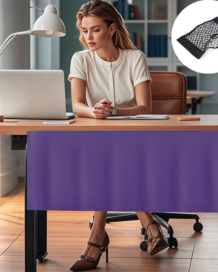 Icegrey 24" Under Desk Privacy Panel with Cable Management Organizer Net Self-Adhesive Modesty Panel for Cord Organizer Pockets and Desk Skirt for Home Office or Standing Workstation, Purple