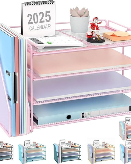 gianotter 4-Tier Paper Organizer With Magazine Holder, Desk Organizers and Accessories, Desk Accessories & Workspace Organizers, File Organizer for Office Supplies Storag (Pink, 4-Tier)