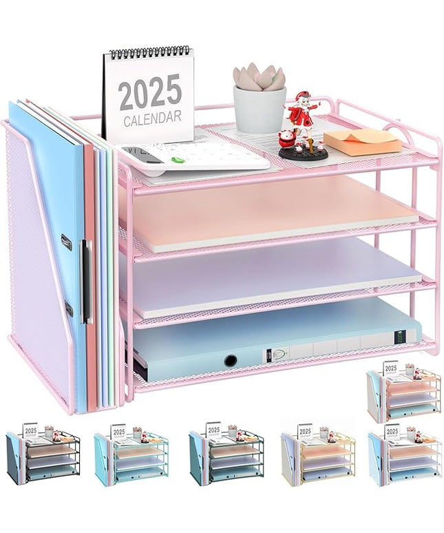 gianotter 4-Tier Paper Organizer With Magazine Holder, Desk Organizers and Accessories, Desk Accessories & Workspace Organizers, File Organizer for Office Supplies Storag (Pink, 4-Tier)