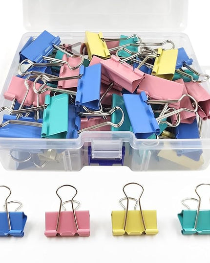 60 Pack Binder Clips Medium, 1.25 Inch/32mm Colored Binder Paper Clips with Container, Paper Clamps for Office Supplies, Home, School,Business Document Organizing (Blue, Pink, Yellow, Green)