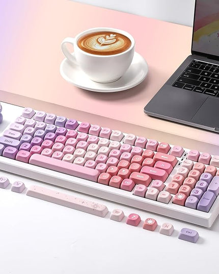 YUNZII 140 Keys MOA Keycaps, Dye-Sublimation PBT Custom Keycap Set for MOA Profile, Cute Purple Gradient Keycap for MX Switches Mechanical Gaming Keyboard(Purple)