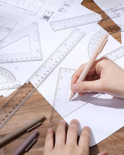 Tenare 6 Pcs Plastic Ruler Math Set Includes 12 Inch 6 Inch Straight Protractor Triangle Geometry Transparent Math Ruler Measuring Tools for School Office Home(Clear)