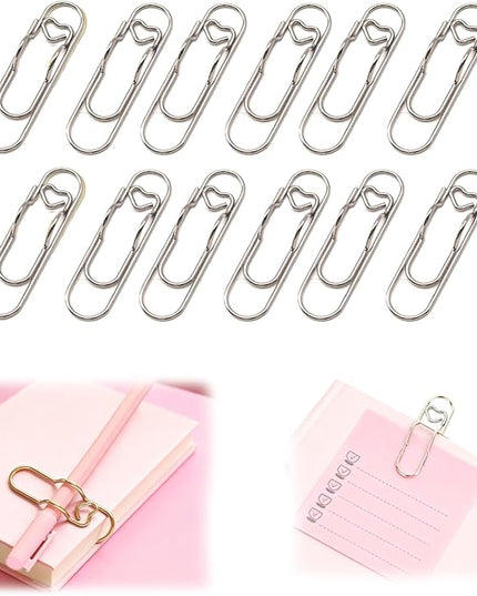 12 Pcs Colorful Metal Pen Clips,Pen Holder Clips for Notebook Journal and Book,Heart Papers Paperclip Bookmarks,School Office Supplies for Students Professionals and Teachers (Silver)