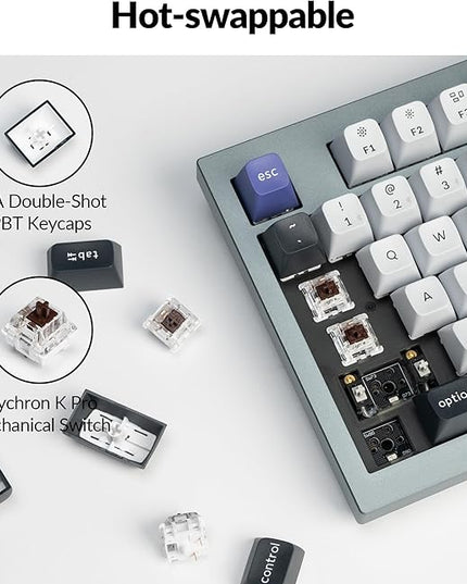 Keychron Q5 Pro QMK/VIA Wireless Custom Mechanical Keyboard, 96% Layout with Programmable Knob, KSA Double-Shot PBT Keycaps with Hot-swappable K Pro Brown Switch for Mac Windows Linux - Gray